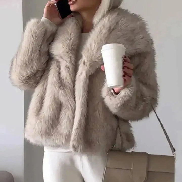 Women's Relaxed Fit Faux Fur Jacket Open Front Fluffy Coat