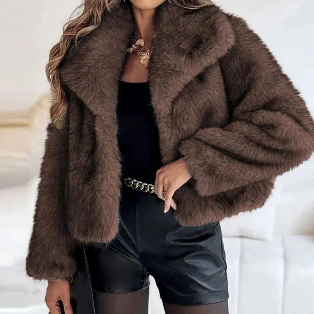 Women's Relaxed Fit Faux Fur Jacket Open Front Fluffy Coat