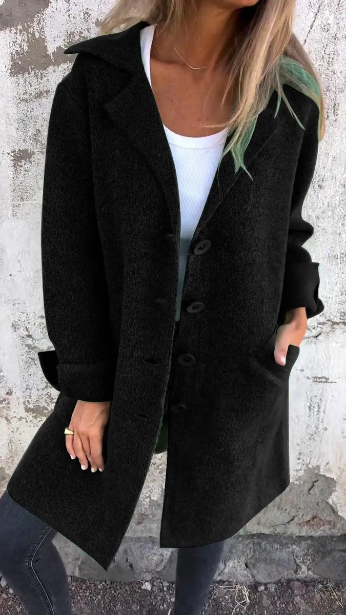 Women's Relaxed-Fit Longline Button-Up Coat Lapel Collar