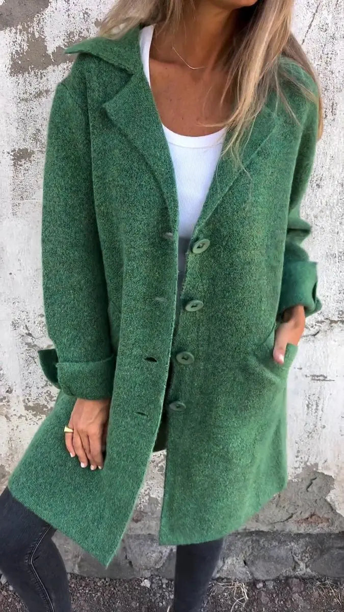 Women's Relaxed-Fit Longline Button-Up Coat Lapel Collar
