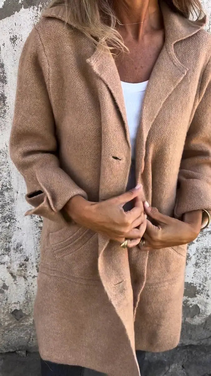 Women's Relaxed-Fit Longline Button-Up Coat Lapel Collar
