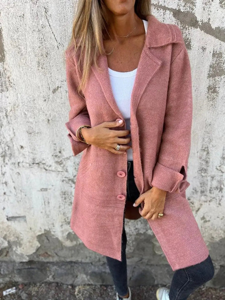Women's Relaxed-Fit Longline Button-Up Coat Lapel Collar