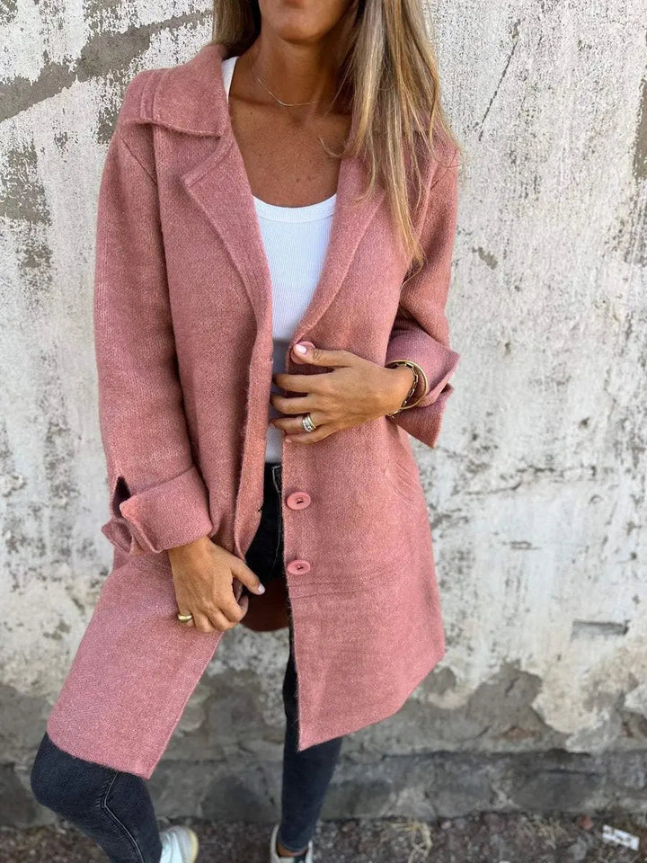Women's Relaxed-Fit Longline Button-Up Coat Lapel Collar