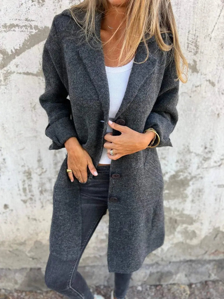 Women's Relaxed-Fit Longline Button-Up Coat Lapel Collar