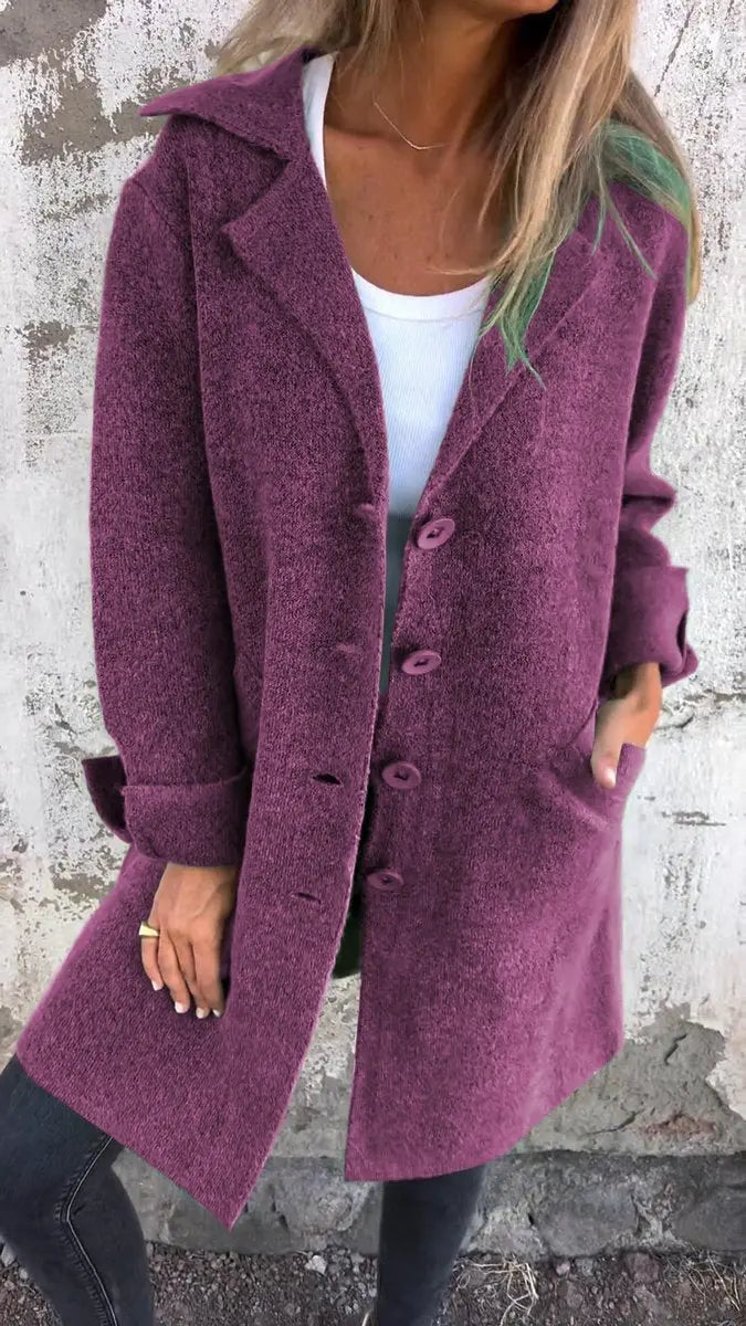 Women's Relaxed-Fit Longline Button-Up Coat Lapel Collar