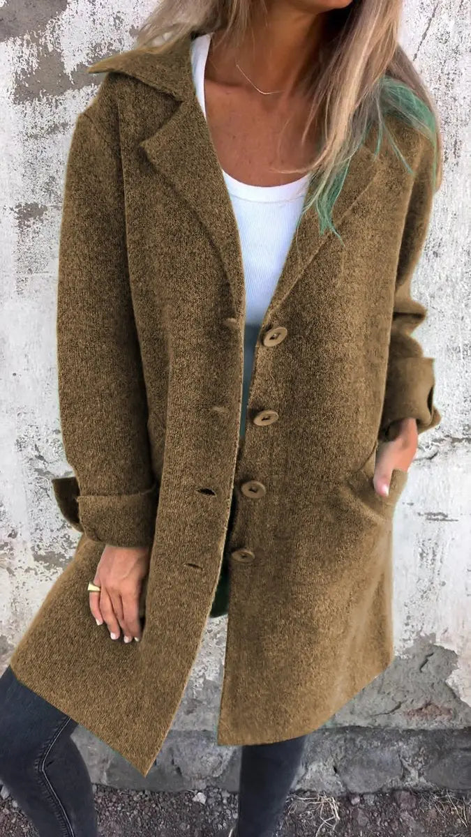 Women's Relaxed-Fit Longline Button-Up Coat Lapel Collar