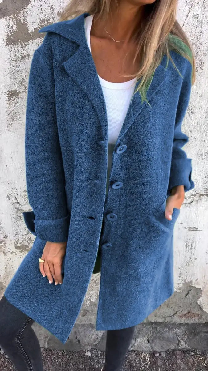 Women's Relaxed-Fit Longline Button-Up Coat Lapel Collar