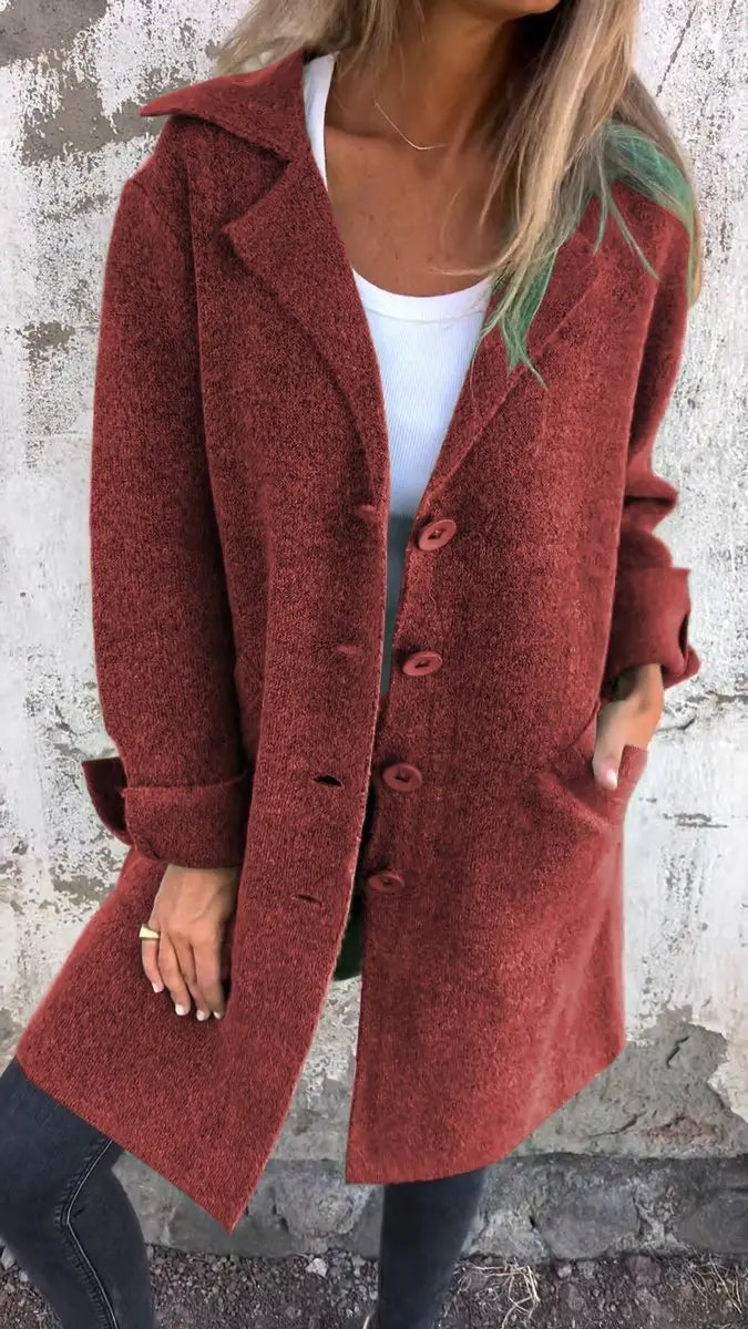 Women's Relaxed-Fit Longline Button-Up Coat Lapel Collar
