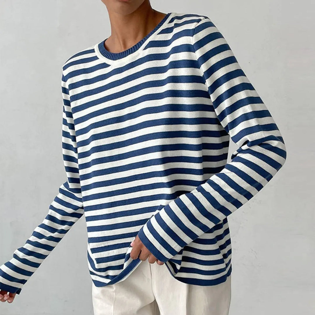 Women's Relaxed-Fit Striped Long Sleeve Round Neck Sweater
