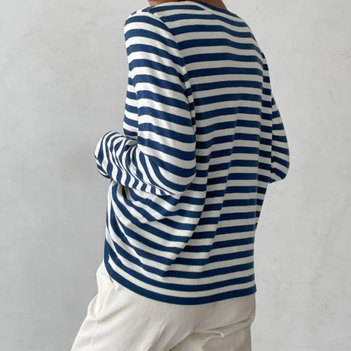 Women's Relaxed-Fit Striped Long Sleeve Round Neck Sweater