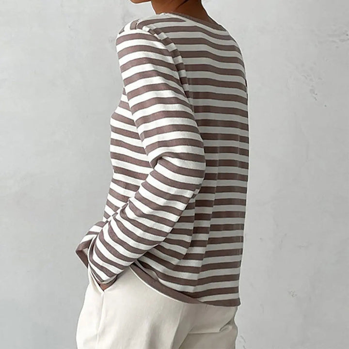 Women's Relaxed-Fit Striped Long Sleeve Round Neck Sweater