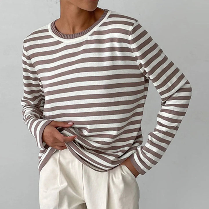 Women's Relaxed-Fit Striped Long Sleeve Round Neck Sweater
