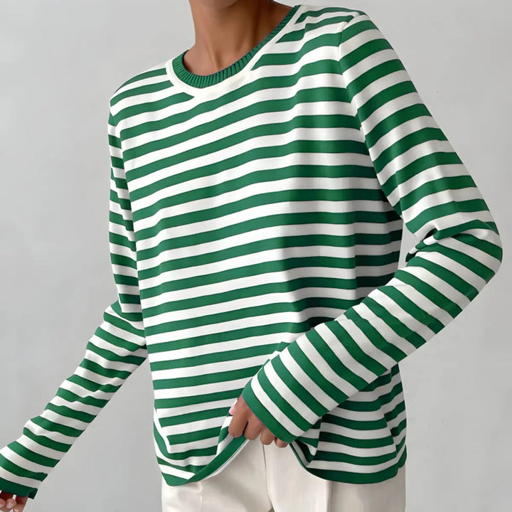 Women's Relaxed-Fit Striped Long Sleeve Round Neck Sweater
