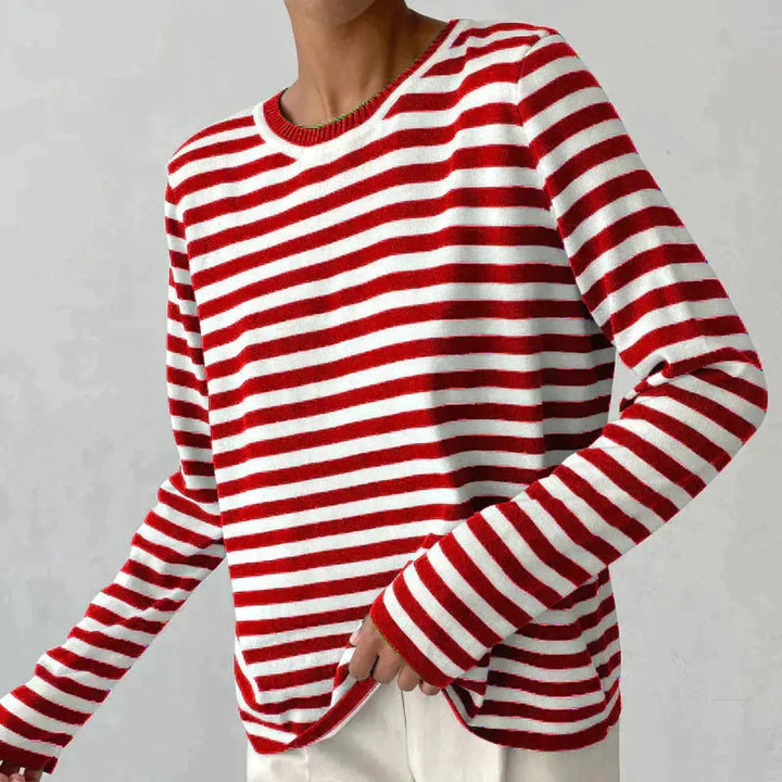 Women's Relaxed-Fit Striped Long Sleeve Round Neck Sweater