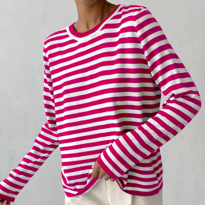 Women's Relaxed-Fit Striped Long Sleeve Round Neck Sweater
