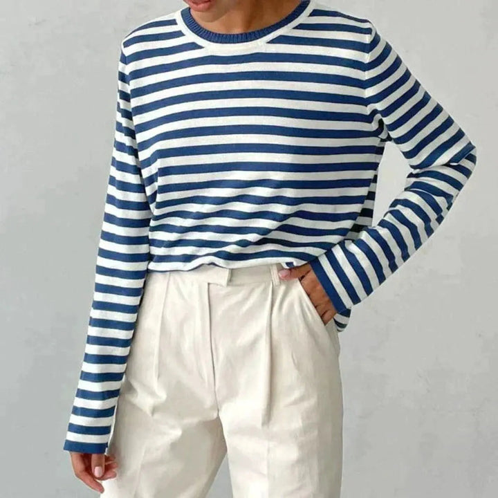 Women's Relaxed-Fit Striped Long Sleeve Round Neck Sweater