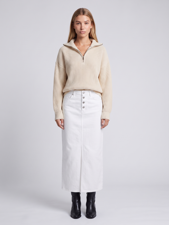 Women's Ribbed Half-Zip Funnel Neck Sweater