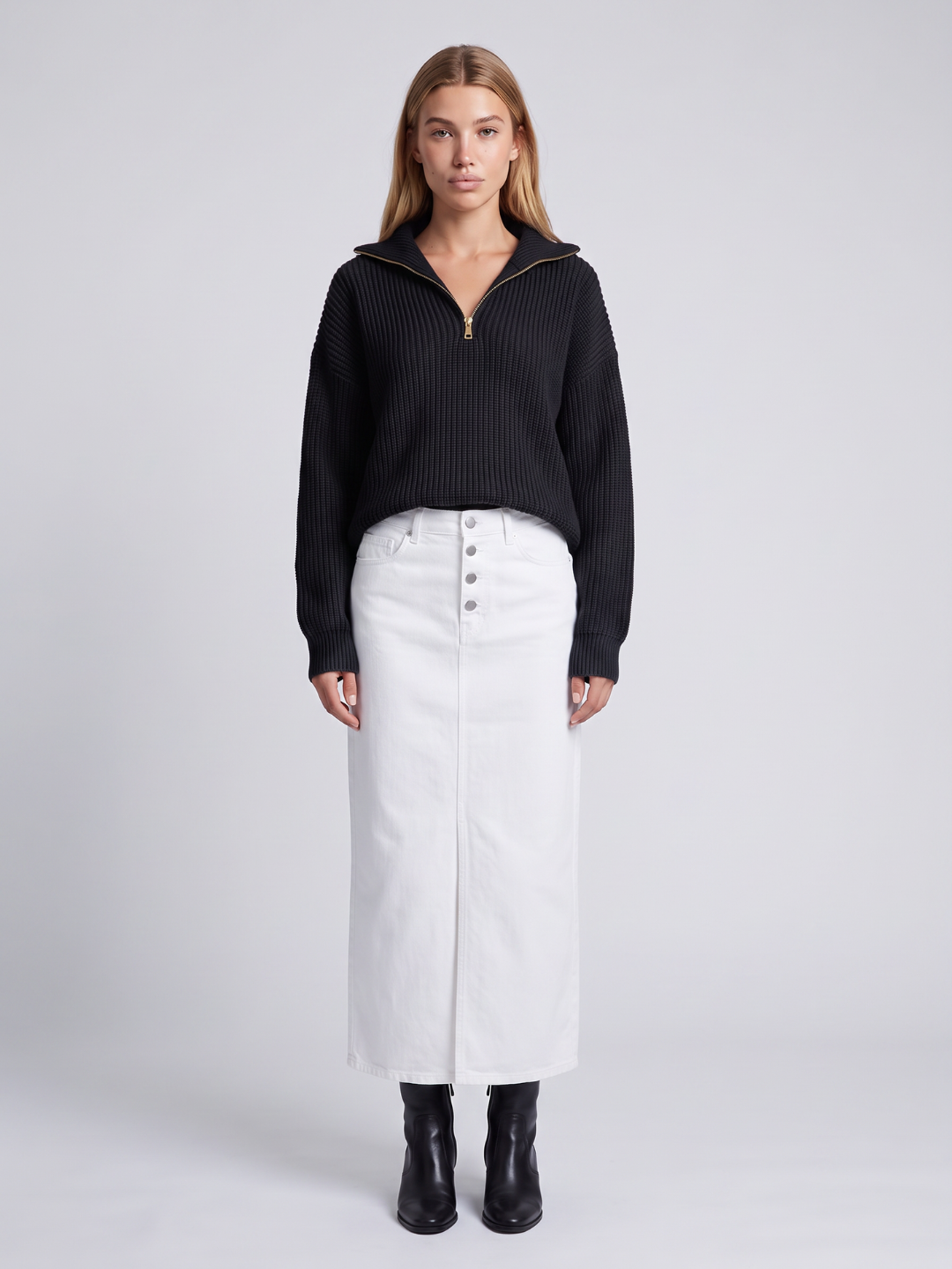 Women's Ribbed Half-Zip Funnel Neck Sweater