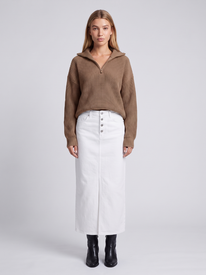 Women's Ribbed Half-Zip Funnel Neck Sweater