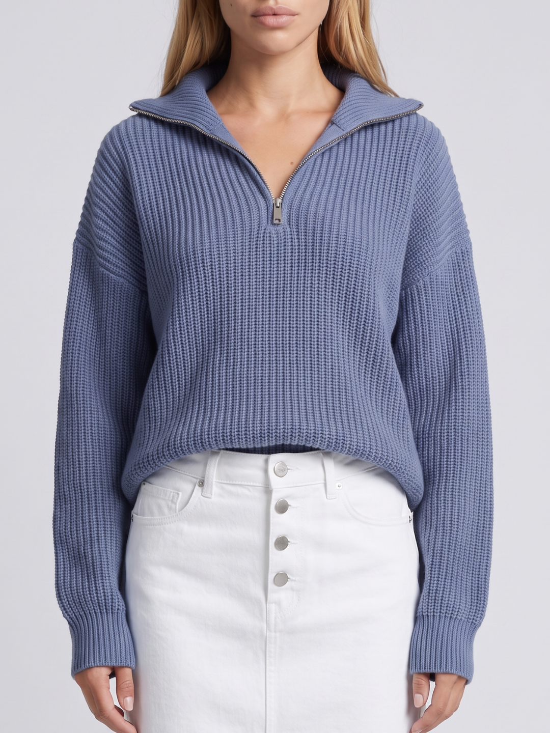 Women's Ribbed Half-Zip Funnel Neck Sweater