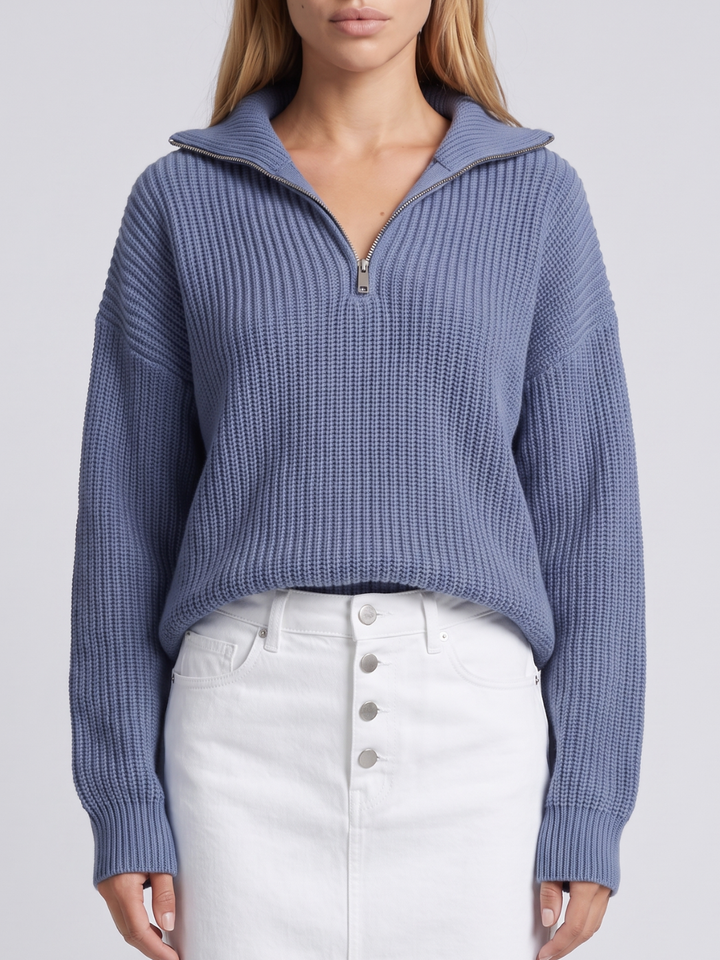Women's Ribbed Half-Zip Funnel Neck Sweater