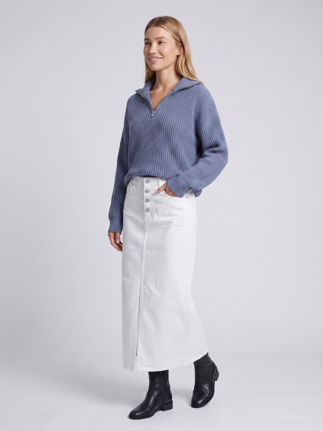 Women's Ribbed Half-Zip Funnel Neck Sweater