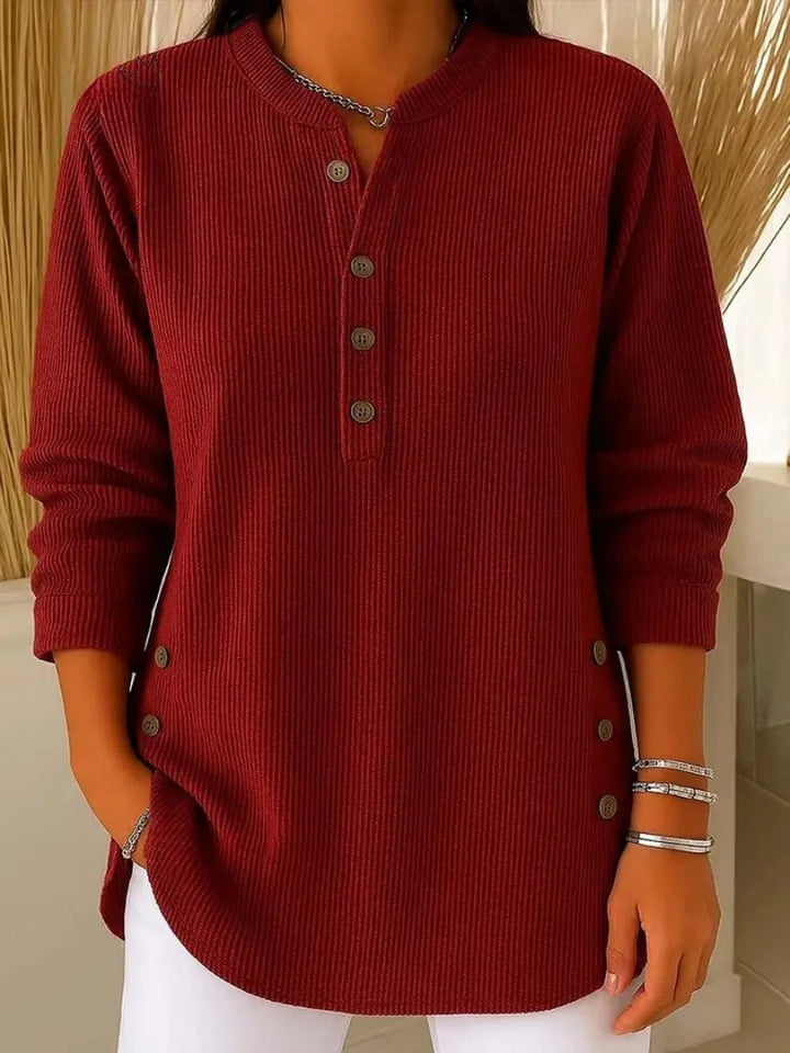 Women's Ribbed Jumper Button Detail Long Sleeve