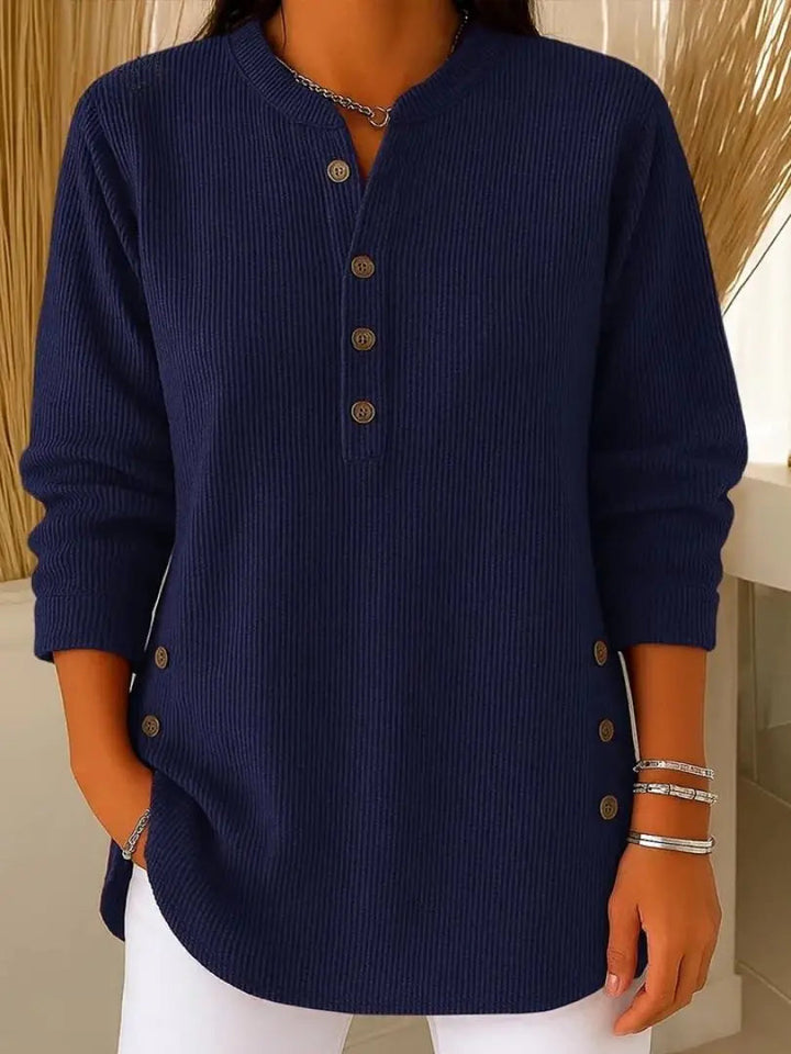 Women's Ribbed Jumper Button Detail Long Sleeve