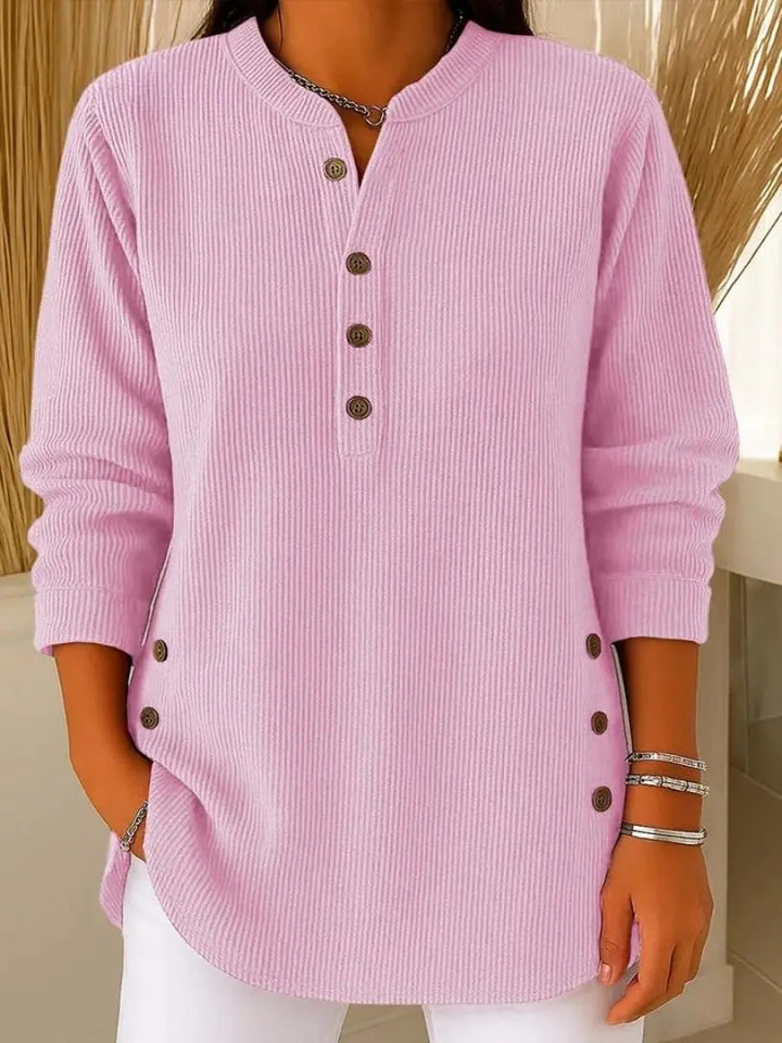 Women's Ribbed Jumper Button Detail Long Sleeve