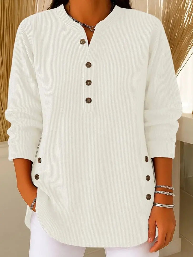 Women's Ribbed Jumper Button Detail Long Sleeve