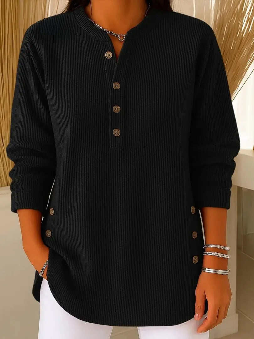 Women's Ribbed Jumper Button Detail Long Sleeve