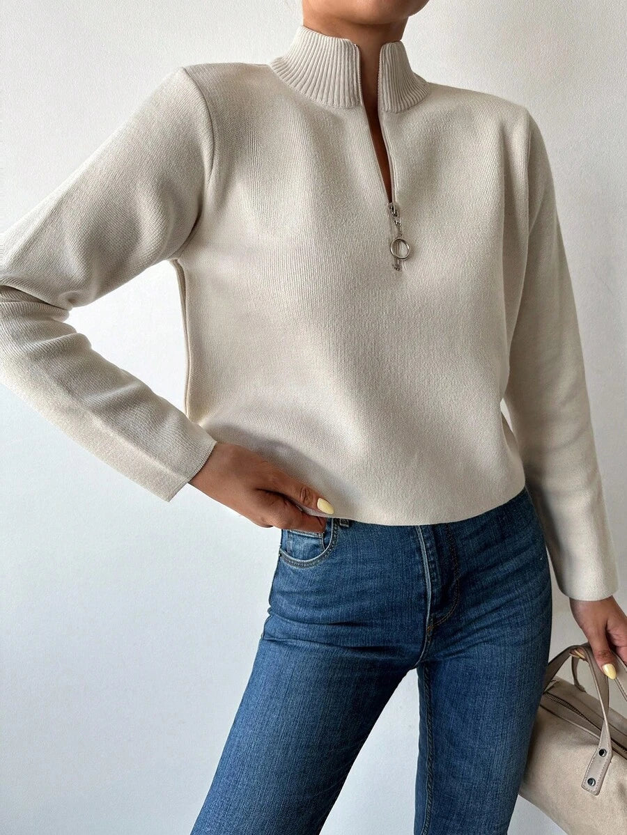 Women's Ribbed Mock Neck Half Zip Pullover