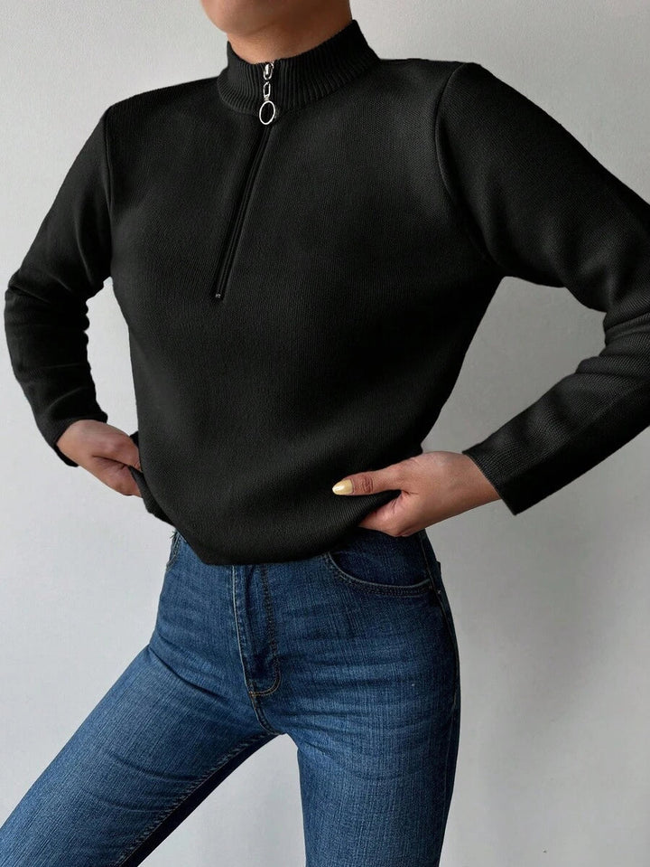 Women's Ribbed Mock Neck Half Zip Pullover
