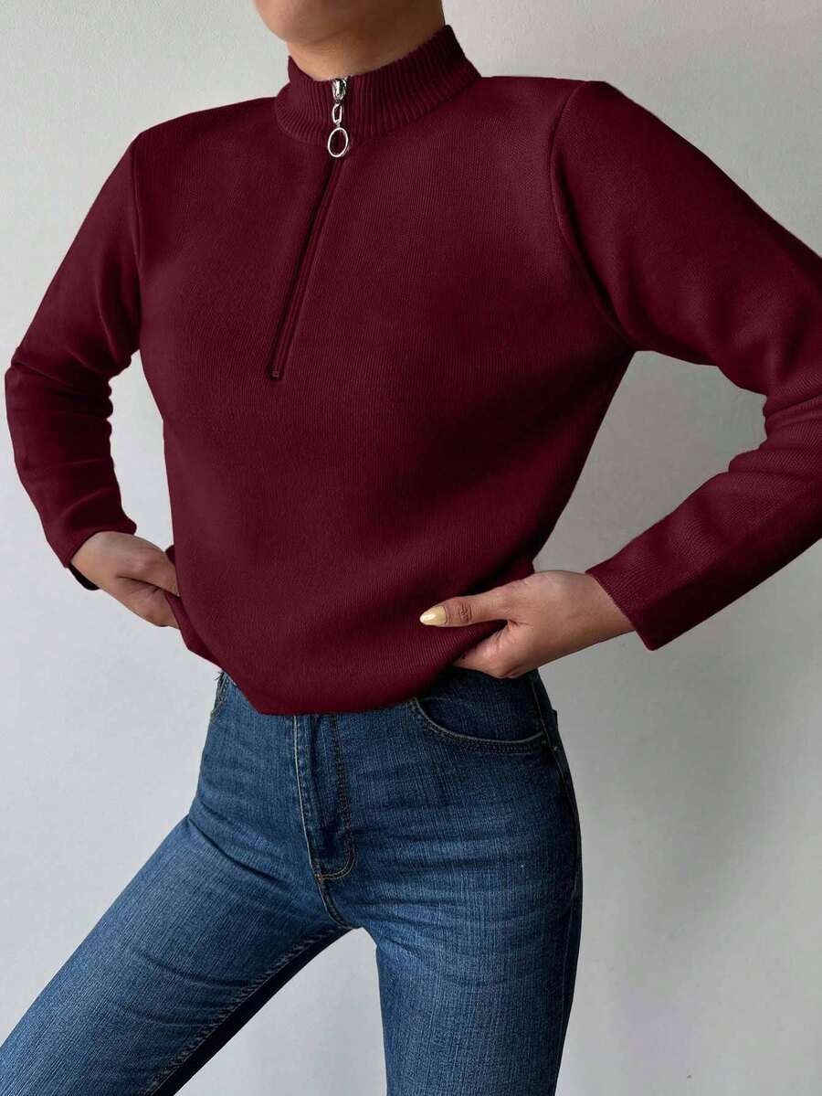 Women's Ribbed Mock Neck Half Zip Pullover