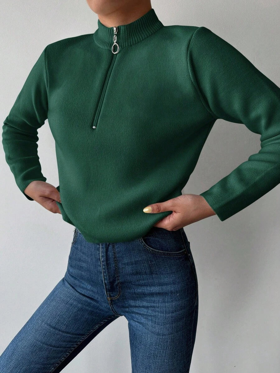 Women's Ribbed Mock Neck Half Zip Pullover