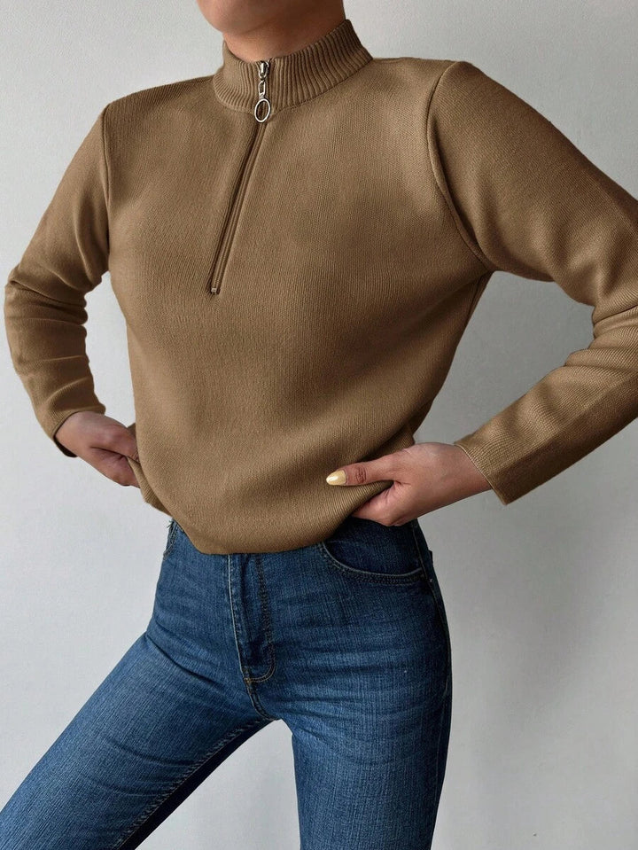 Women's Ribbed Mock Neck Half Zip Pullover