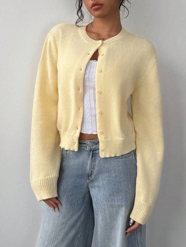 Women's Round Neck Cropped Button Front Cardigan