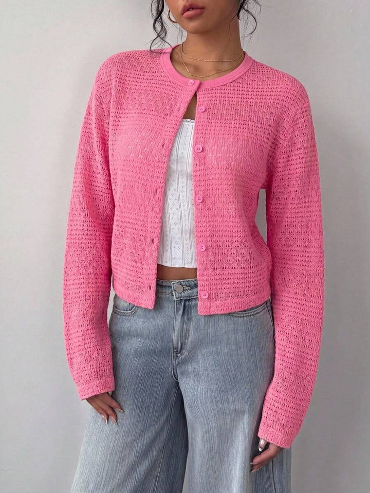 Women's Round Neck Cropped Button Front Cardigan