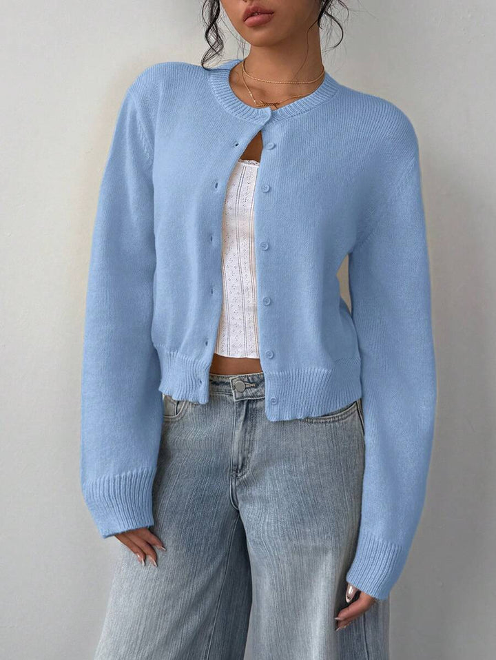 Women's Round Neck Cropped Button Front Cardigan
