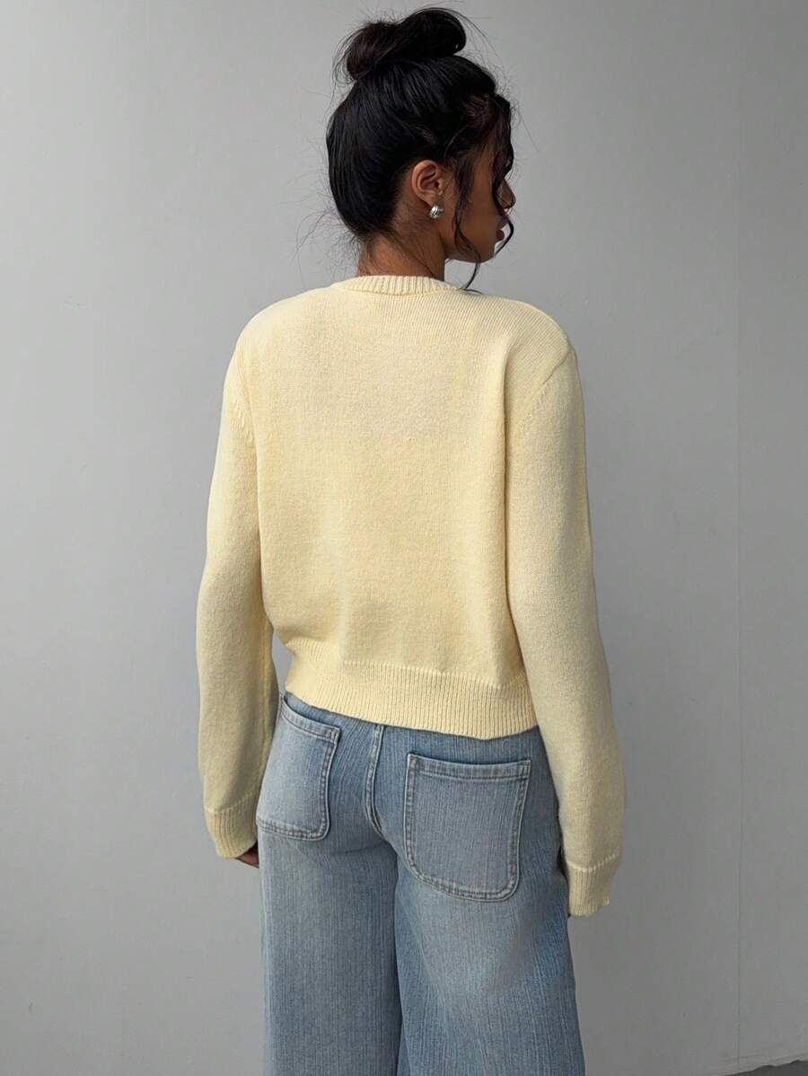 Women's Round Neck Cropped Button Front Cardigan