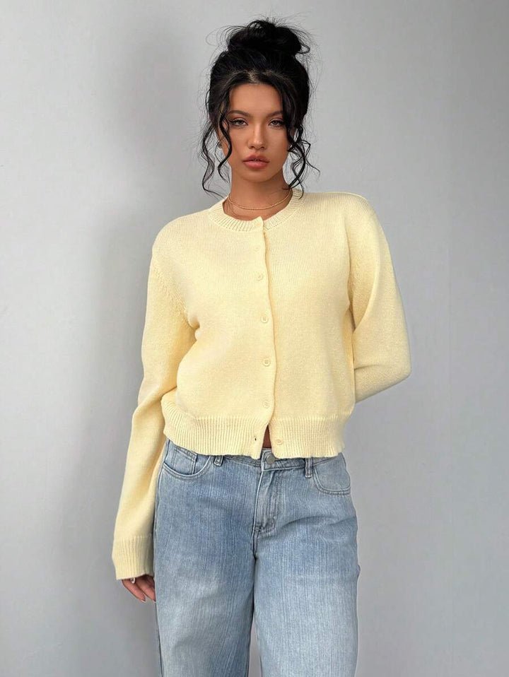 Women's Round Neck Cropped Button Front Cardigan