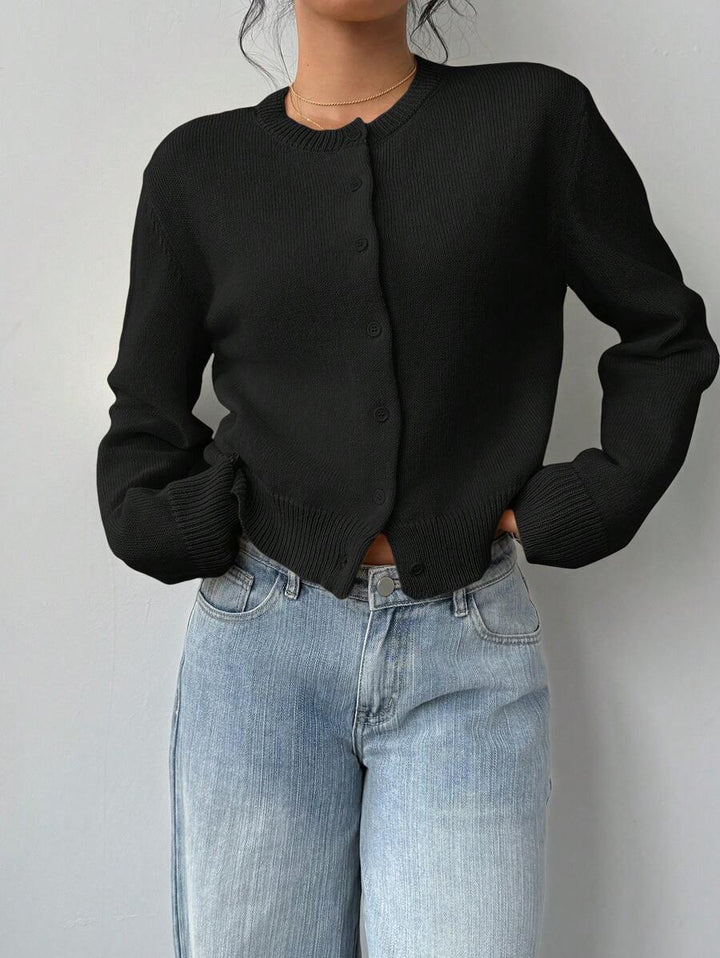 Women's Round Neck Cropped Button Front Cardigan