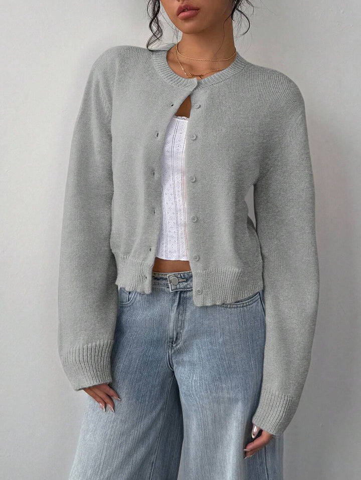 Women's Round Neck Cropped Button Front Cardigan