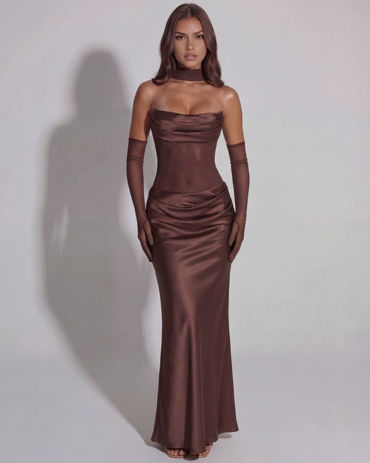 Women's Satin Cowl Neck Maxi Dress