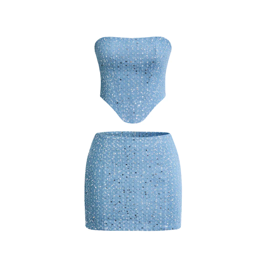 Women's Sequin Denim Two-Piece Set