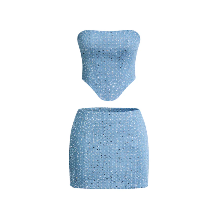 Women's Sequin Denim Two-Piece Set