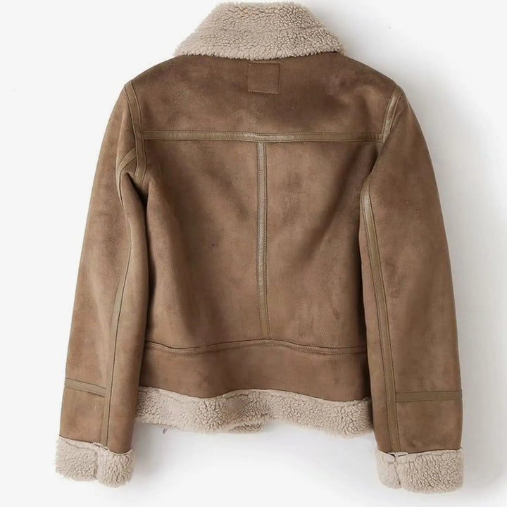 Women's Shearling-Lined Belted Suede Moto Jacket