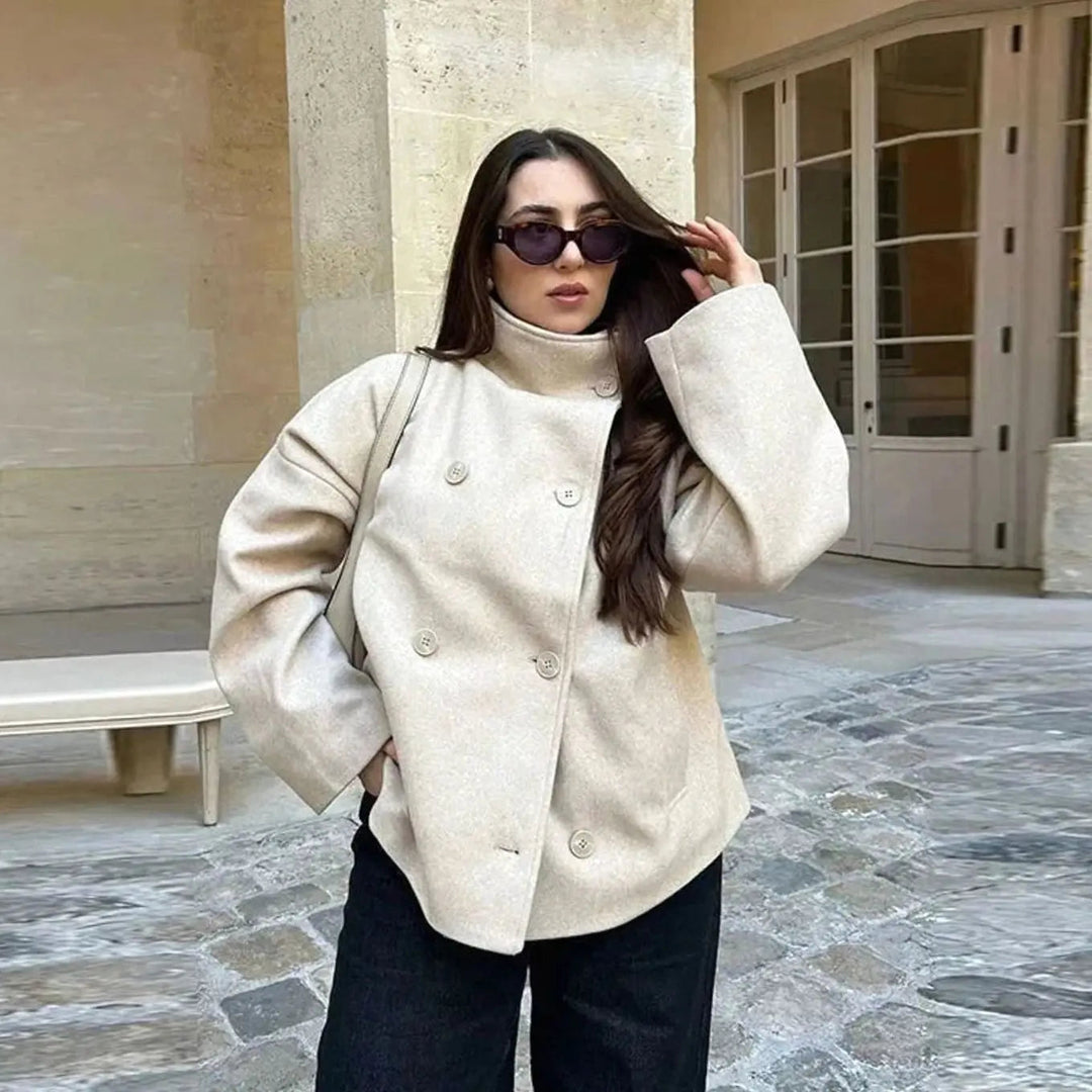 Women's Short Button-Up High-Collar Coat