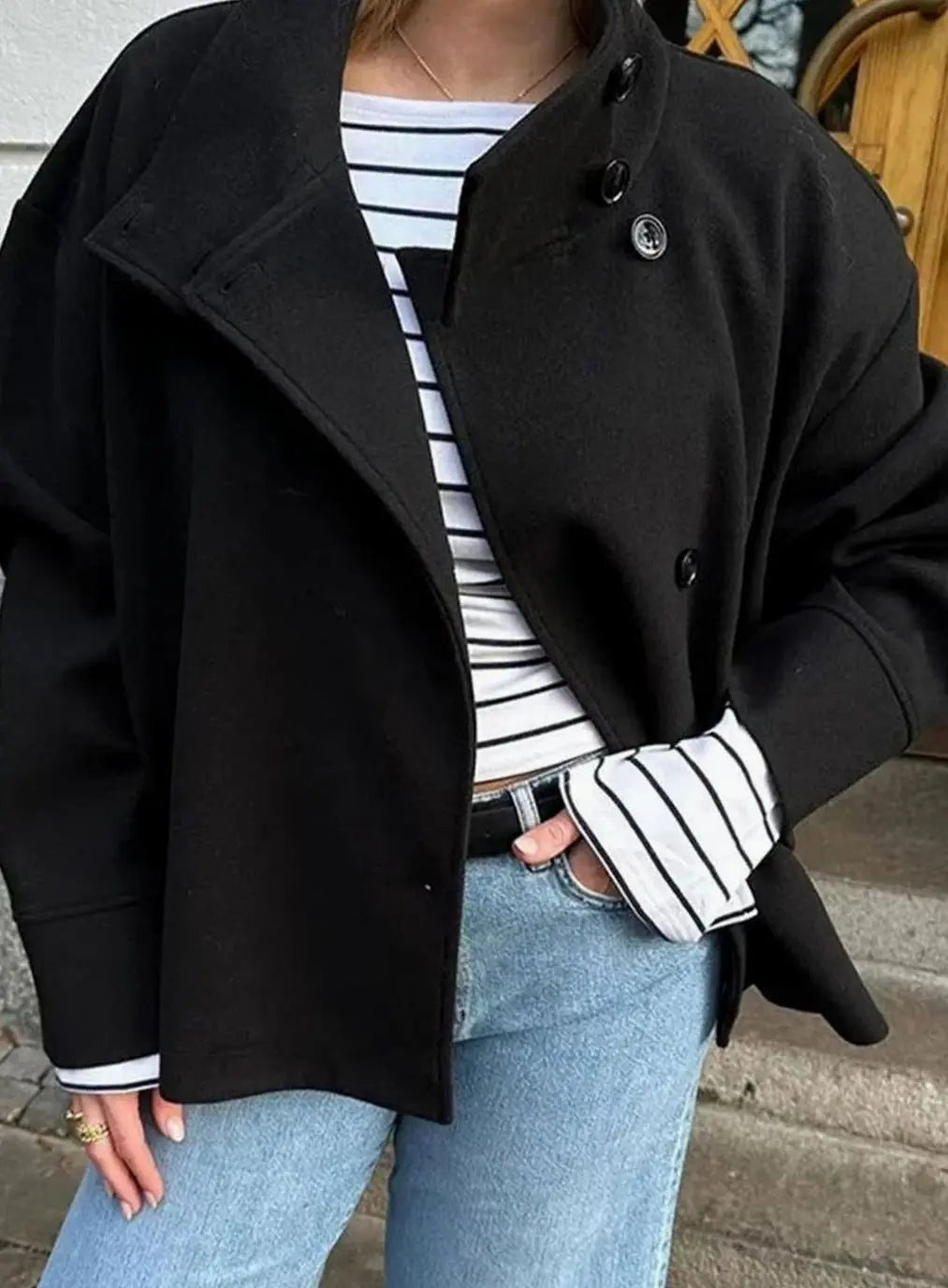 Women's Short Button-Up High-Collar Coat