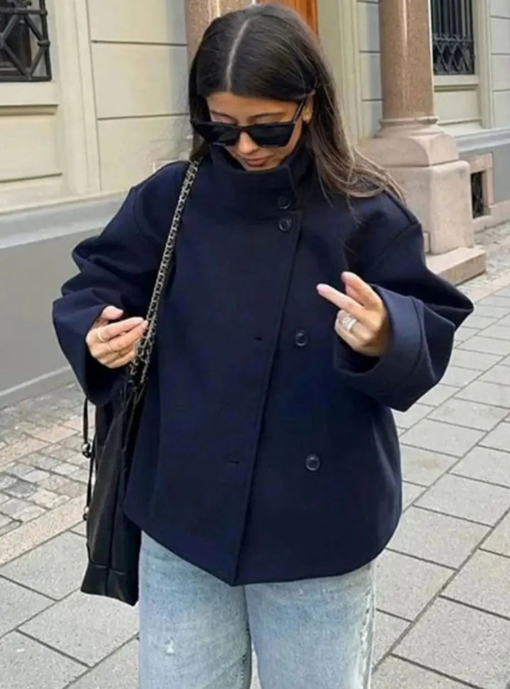 Women's Short Button-Up High-Collar Coat